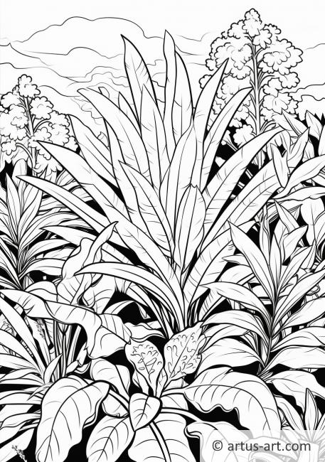 Pagină de colorat cu plante din junglă